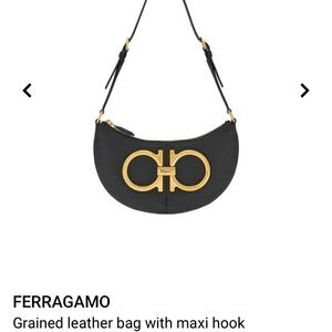 Salvatore Ferragamo Black Leather Shoulder Bag with Gold Maxi Hook